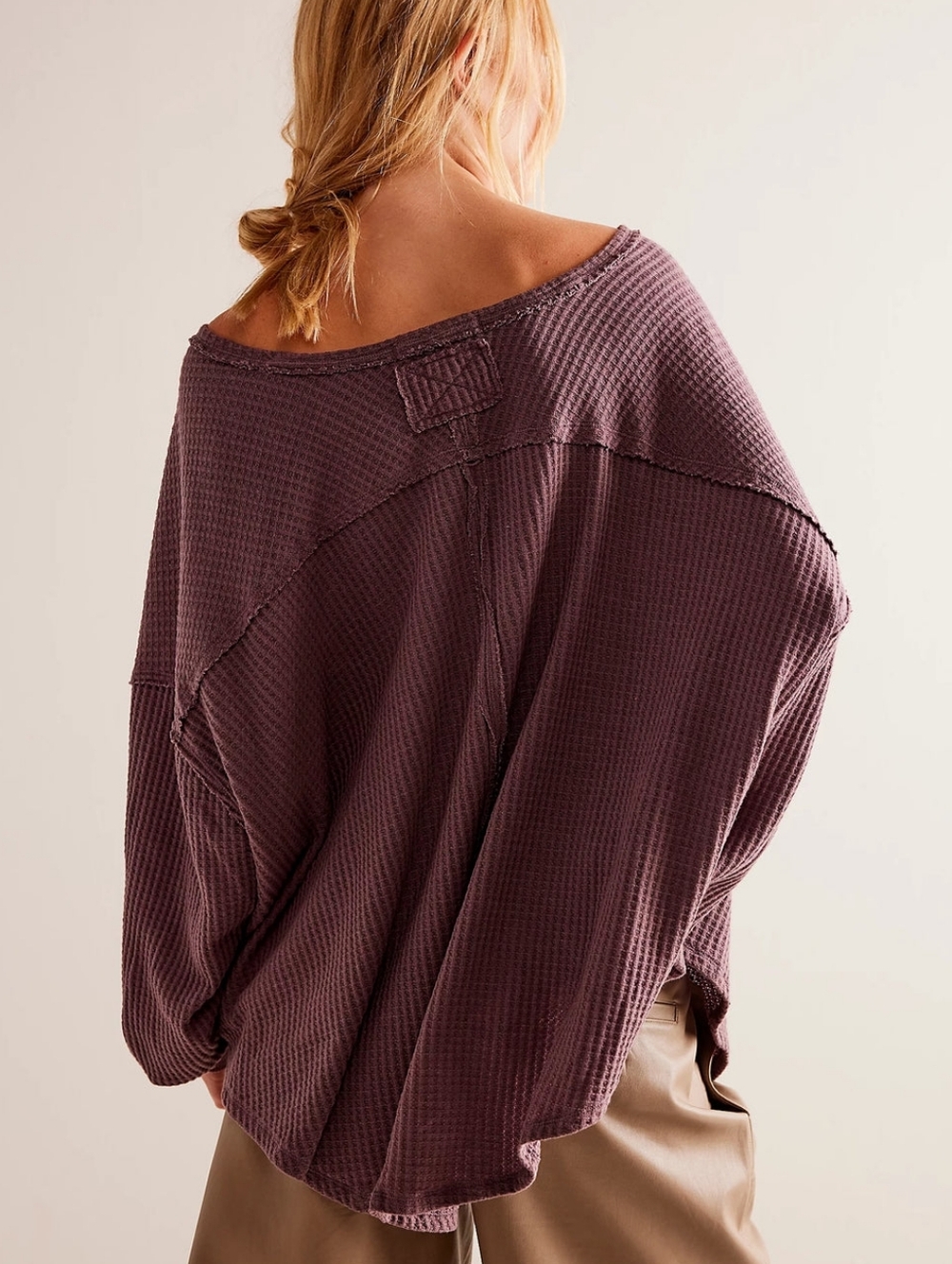 Free People Coraline Thermal top Potent Purple waffle knit dolman sz medium NWT - Picture 9 of 9